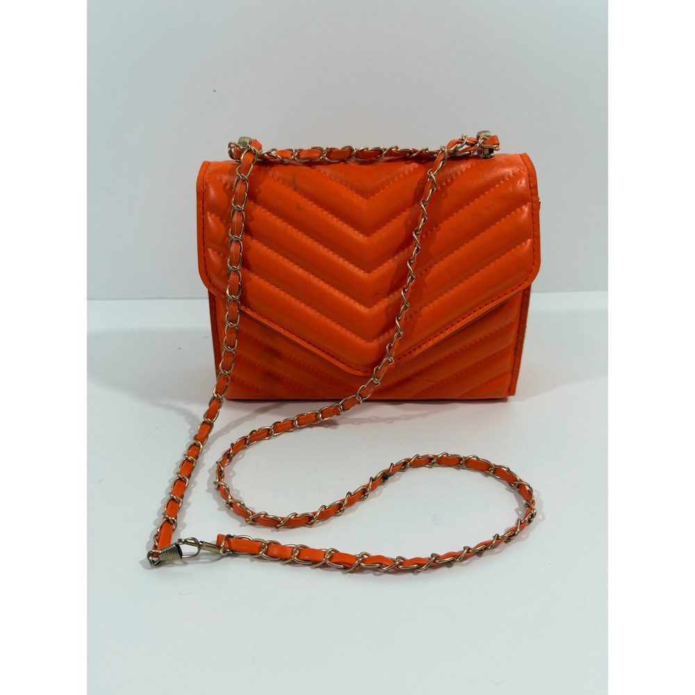 Unbranded Crossbody Bag Womens Small Orange Good Chevron Quilted Gold Chain